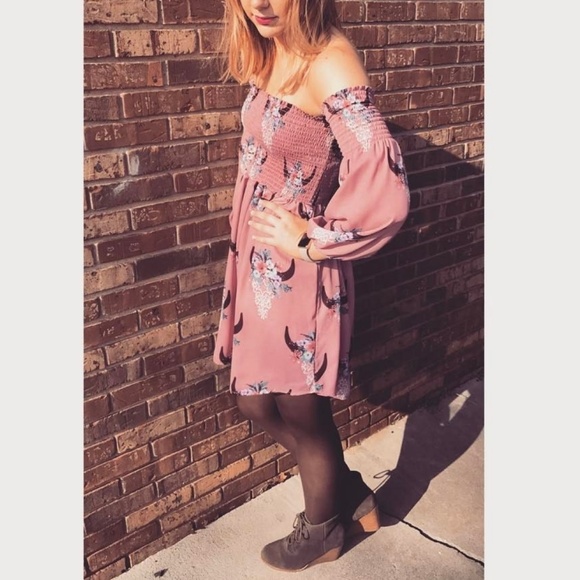 Peach Love California Dresses & Skirts - Bull skull off the shoulder dress